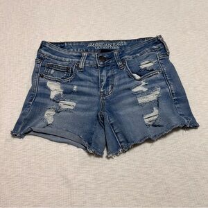 American Eagle Outfitters Blue Jean Shorts with Distressed‎ Design